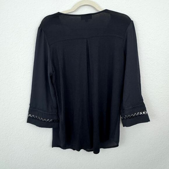 Stitch Fix Fortune + Ivy Womens Blouse Top Size M Embroidered V Neck Flowy Black - Picture 4 of 7